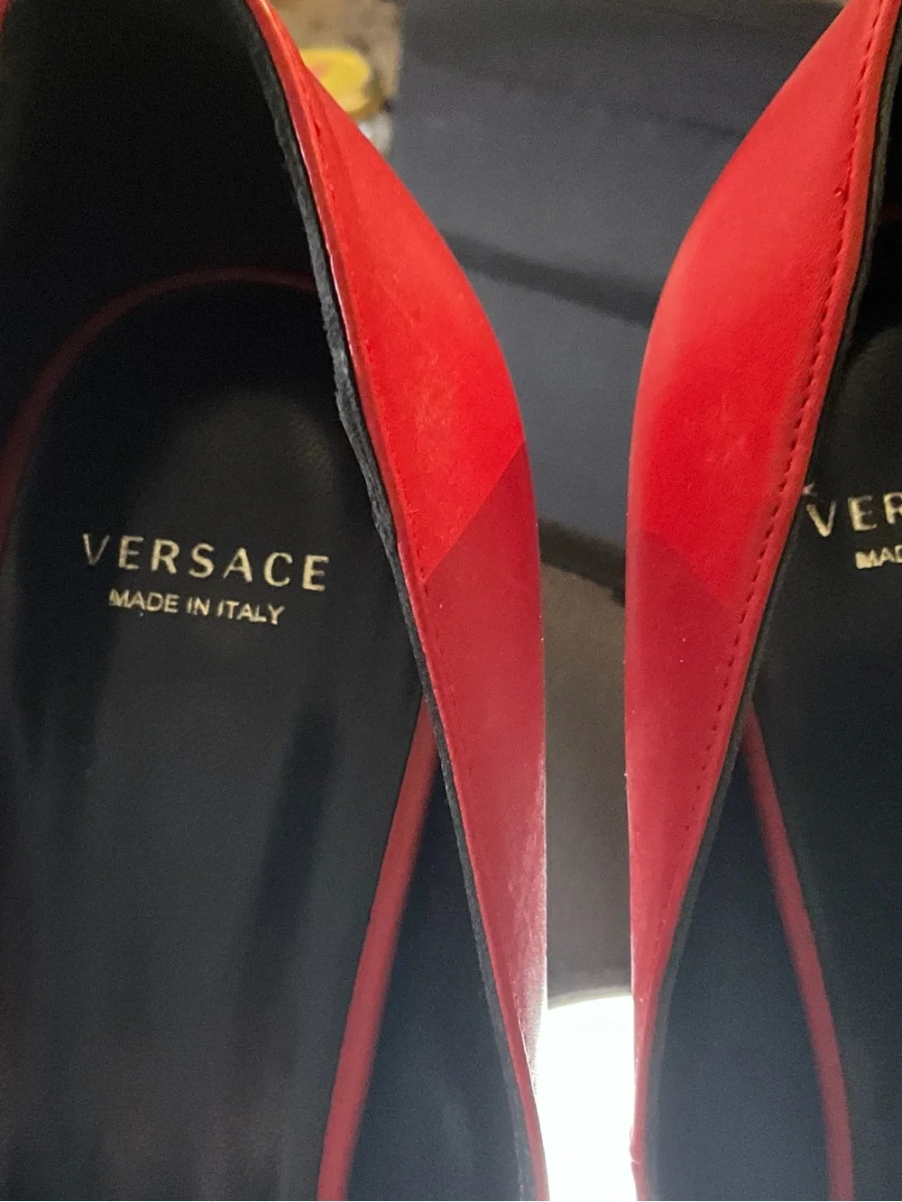 Versace Red Leather La Medusa Pumps- 38.5